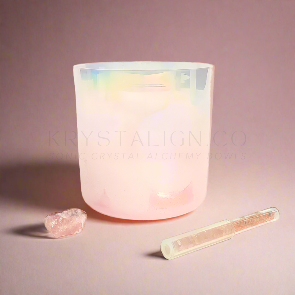 Krystalign™ Rose Quartz + Moonstone Alchemy™ Crystal Singing Bowl for Meditation & Elevated Spaces
