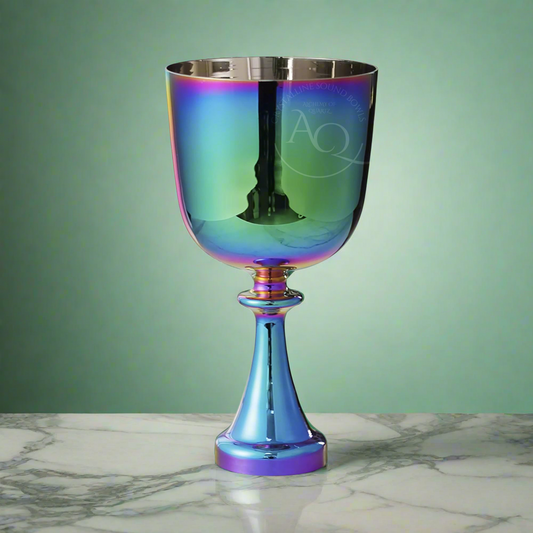 Emerald Flame Peacock Aura Crystal Chalice ✸ Custom Laser Design Singing Bowl Maji Grail | Sonic Alchemy Healing & 15D Meditation