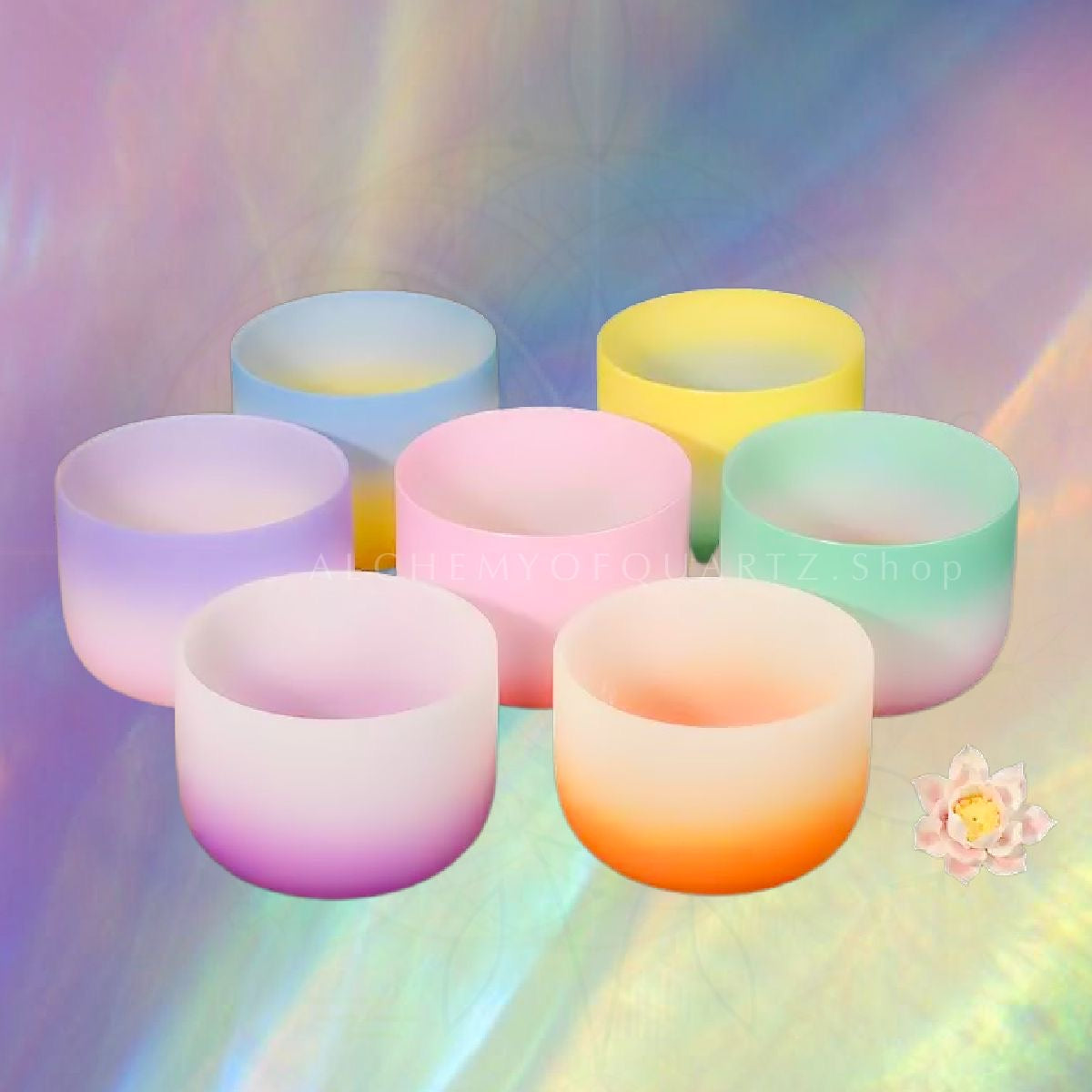 7pc Frosted Rainbow Quartz Singing Bowl ✸ 6” to 12” | 432hz or 440hz - Alchemy of Quartz 