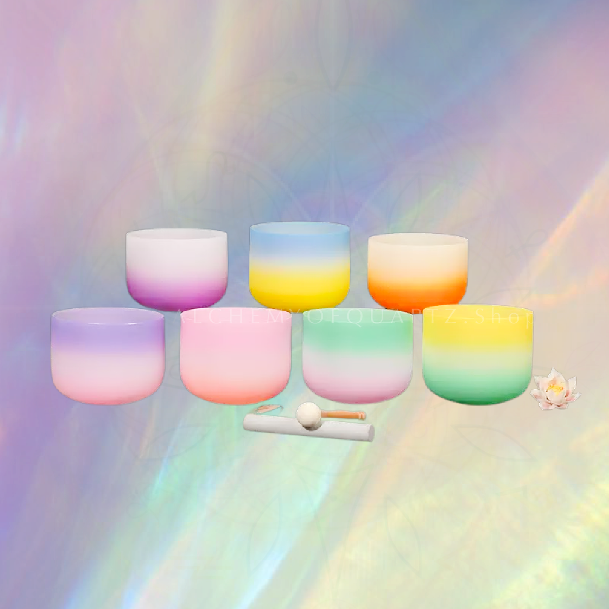 7pc Frosted Rainbow Quartz Singing Bowl ✸ 6” to 12” | 432hz or 440hz - Alchemy of Quartz 